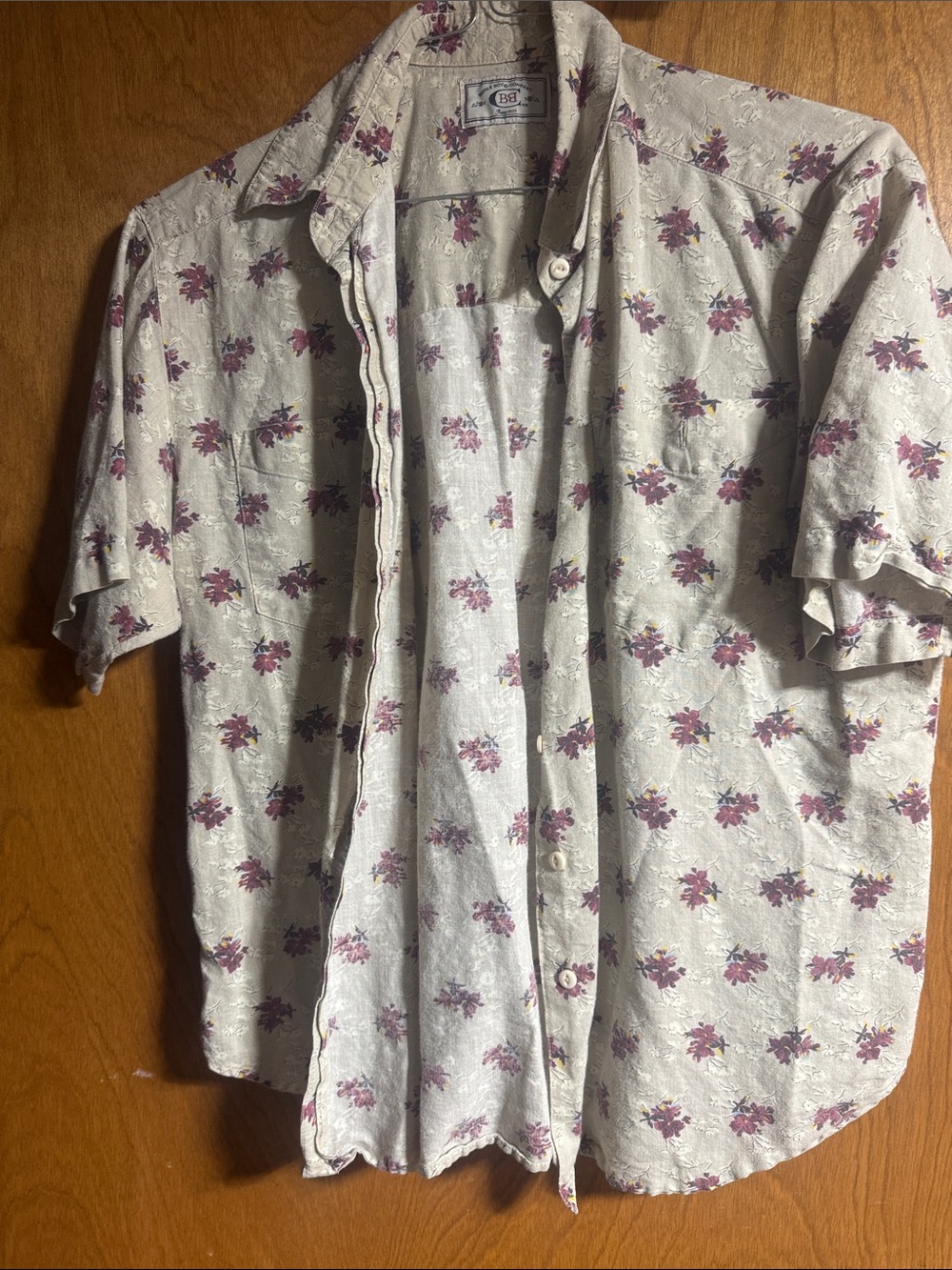 Bugle Boy Cream Short-Sleeve Button-Down Shirt with Purple Floral Print